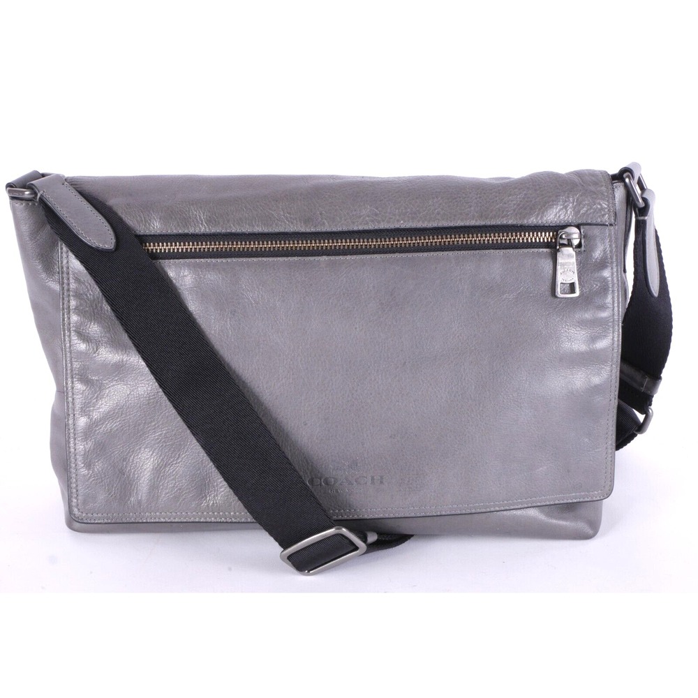 Coach Sullivan Men's Large Messenger Courier Bag Gray Leather F71642